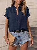 Spring and Autumn Women's Shirts Women's New Tops Short Sleeve V-Neck Causal Loose Solid Colour Female Blouses