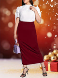 2024 New autumn and winter plus size women's fashion temperament wind slit design solid color half-body skirt.