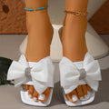 Black White Elegant Bow Flat Sandals Woman Fashion Crystal Soft Soles Square Toe Shoes Women's Summer Comfortable Beach Footwear
