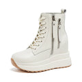 Women Ankle Boots Wedge White Leather Wedge Ankle Boots For Women With Side Zipper Design Round Toe Non Slip Thick Sole Comfortable Casual Outdoor New
