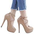 Women High Heels Stilettos Platform Women Stilettos Pumps Sexy Shallow Round Toe Slingback Super Platform Ankle Strap High Heels Elegant Banquet Party Wedding Shoes
