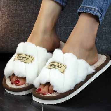 Homewear Shoes Stripe Furry Slippers Fluffy Non-Slip Home Thermal Slippers Thicken Warm Casual Winter Indoor Slippers