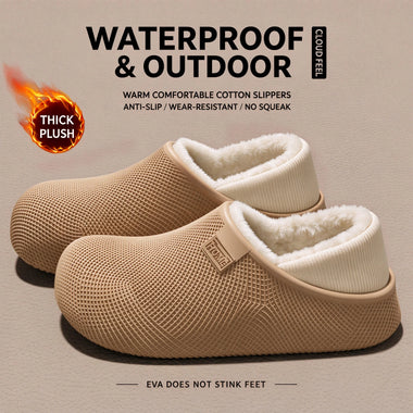 Winter Waterproof EVA Slippers Women Men Thick Sole Warm House Shoes Anti-Slip Plush Fuzzy Indoor Outdoor Cotton Footwear