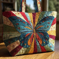 Butterfly Patterns Women Quilted Tote Bag Vintage Lightweight Canvas Shoulder Bag 3D Printed Patterns Large Capacity