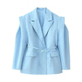 7 Color Autumn Lacing Up Bow Sashes Wide Shrug Shoulder Long Sleeve Blazer Chill Vintage Women Pockets Loose Suit Coat