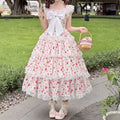 Pastoral apple floral Lolita JSK sleeveless big bow multi-layer lace long princess dress  maxi dresses for women