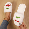 Pink Strawberry Winter Fluffy Slippers Women 2026 Soft Sole Long Plush Warm Home Slippers Woman Plus Size 45 Lovely Slides Shoes