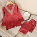 Satin Pajamas Set Faux Silk Women Sleepwear Shirt&Pants Casual Lace Pijamas Lounge Wear Spring Summer New Home Clothes Nightwear