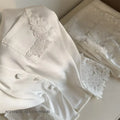 Elegants Lace 2PCS Pjs Set Women's Pijamas Homewear White Silk Satin Sleepwear Trouser Suit Loungewear Loose Casual Nightwear