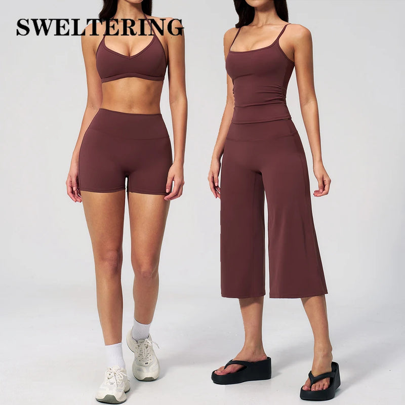 Women Sports Summer Yoga Set 2 Pieces Women Tracksuit Workout Clothes Sports Outfits High Waist Shorts Fitness Sports Suit Female Gym Clothes