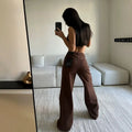 Vintage Brown Women Wide Leg Jeans Y2K Fall High Waist Streetwear Loose Denim Pants Ladies Harajuku All-Match Straight Trousers