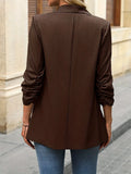 Women's Blazer Women's New Thin Blazer for Autumn, Lapel Long Sleeve Jacket with Pockets, Ruched & Padded Shoulder Elegant Coat for Spring & Au