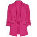 Women Casual Loose Fit Coat with Patchwork Long Sleeves Suit Collar No Buttons Long Length Women Jacket for Office Style Autumn