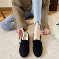Winter Shoes Women Casual Flat Shoes Women's Moccasins Soft Loafers Classic Warm Plush Bow Slip on Female Cotton Shoes WSH5195