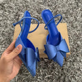 Women Blue Bow High Heels Sexy Pointed Slim Heel Slingback Sandals Pumps 2025 Summer Elegant Party Woman Heeled Shoes