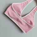 Halter Twist Contrast Yoga Bra Removable Padded Quick Dry Gym Sports Top