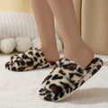 Leopard Pattern Plush Winter Slippers for Women Open Toe Soft Sole Fuzzy House Shoes Woman Indoor Comfort Warm Faux Fur Slippers