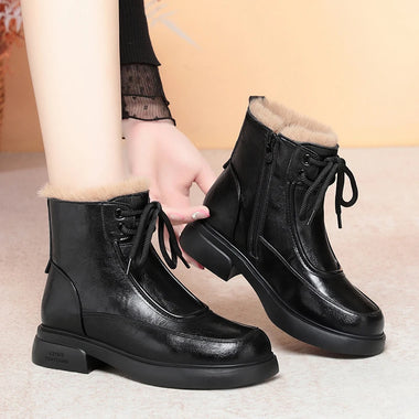 Women Ankle Boots Boots Women Winter Fleece Lined Short Boots Soft Leather Warm Cotton Shoes Comfortable Versatile Mom Ankle Boots for Middle Aged New