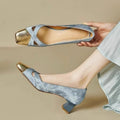 2026 Spring/Fall Hollow-Out Women's Flats - Patchwork Chunky Heel Shallow-Cut Vintage Shoes, Temperament Commuter Fashion Shoes