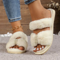 Comfy Fluffy Fur Slippers for Women Elegant Pearls Faux Pink White Furry Slides Winter 2026 Home Non Slip Warm Plush Shoes Woman