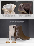 2026Fashion Women  Black Block High Heels  Boots New Soft Leather Thigh  British Style Fathion Shoes  Plus Size