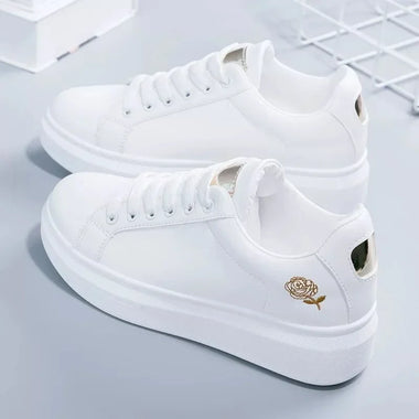 Shoes Women Running Spring Autumn Fashion White Breathable Embroidered Flower Lace-Up Casual Sneakers Zapatos De Mujer