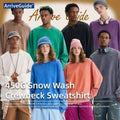 Cotton Hoodie Sweater Extra-Large 100% Pure Cotton 350g Round-Neck Hoodie, Washed-Out Retro Wax-Printed Snowflake Crewneck Sweater, Casual Distressed