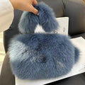 Women Handbag Real Fox Fur Rabbit Ear Bag Women Luxury Mini Square Crossbody Shoulder Bag Winter Warm Hand Muff Phone Purse Fluffy Handbag