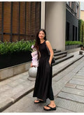 New Vintage Holiday Style Black Midi Dress Dresses for Women Clothing O Neck Office Lady Casual Pockets Women's Clothing