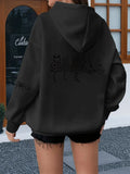 Women Loose Hooded Sweatshirt Cute Sitting Cat Group Back Sleeve Graphic Print Soft Warm Pet Lover Street Daily Casual Hoodie