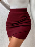 European and American Spring, Summer and Autumn Solid Color Casual Pleated Skirt