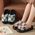 Brand Design Letter Print Plush Slippers for Women Thick Sole Comfortable House Shoes Woman Fashion Platform Fluffy Fur Slippers