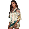 Ice Silk Pajamas Women's Fashion Casual Short Sleeved Shorts Two-piece Thin Suit Loose Cardigan Home Clothes Pyjamas