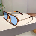 Trendy Women Double Beam Sunglasses Square Summer Sun Shades for Travelling Hiking UV Protection Driving Design Sun Glasses