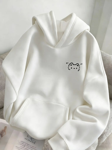 Women Fleece Lined Hoodie Spring Autumn Winter Korean Style Loose Hooded Sweatshirt Ladies Minimalist Trendy Reduce Age
