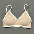Women Contrastline Yoga Bra V Neck White Edge Thin Strap Wirefree Padded Sports Bra Seamless Daily Workout Fitness Crop Top