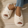 Cross Band Warm Fluffy Furry Slippers Women Light Flat Sole Fur Slides Woman Autumn Winter Open Toe Non Slip Home Floor Shoes
