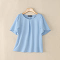 ZANZEA Women Summer OL Work Blouse Elegant Office Shirt Stylish Solid O Neck Tunic Short Petal Sleeve Tops Holiday Blusas Femme