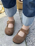 Women's Retro Mary Jane Flats Soft Velour Material Comfortable Round-Toe Walking Shoes Vintage Velcro Casual Loafers 2026