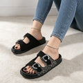 Women Summer Leopard Print Double Adjustable Buckle Slide Sandals Large Size Open‑Toe Casual Slip‑On Beach Slippers Shoes