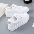 Women Leather Pu Casual Shoes New 2025 Woman Shoes Fashion Embroidered White Sneakers Breathable Flower Lace-Up Women Sneakers
