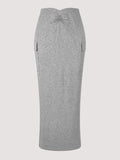 Casual Grey High Waist Knitted Cargo Maxi Skirt Women Sexy Y2K Bodycon Pencil Skirt Spring Autumn Long Skirt with Pockets