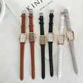 Women's Fashion Retro Quartz Watch Chic Simple Leather Strap Casual Luxury Small Square Wheat Ear Print Rectangle Timepiece