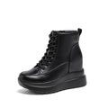Women Ankle Boots Wedge White Leather Wedge Ankle Boots For Women With Side Zipper Design Round Toe Non Slip Thick Sole Comfortable Casual Outdoor New