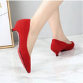 Women Shoes Kitten Heels Maogu Low Heel Pumps Lady Pointed Toe Kitten Heels Female Green Flock Plus Size 43 44 45 46 Red Shoes 2023 Women 5cm High Heels