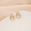 FTCY Gold Color Double Circle Stud Earrings For Women Korean Exquisite Simple Metal Crystal Earring Luxury Party Jewelry Gifts