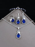 5-Piece Set of Fashionable Women's Colorful Teardrop-Shaped Stainless Steel Rhinestone Jewelry Set, Including Necklace, Bracelet, Earrings, and Ring, as a Holiday Gift for Her