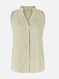 Solid Women Sleeveless Blouse Mandarin Collar V Neck Button Down Regular Fit Elegant Office Casual Vest Top
