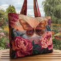 Butterfly Patterns Women Quilted Tote Bag Vintage Lightweight Canvas Shoulder Bag 3D Printed Patterns Large Capacity