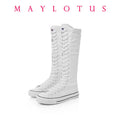 New Fashion Women's Canvas Boots Lace Zipper Knee High Boot Flat Shoes Casual High Help Punk Shoes Girls